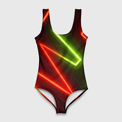 Купальник-боди 3D женский Неоновые разноцветные кислотные линии, цвет: 3D-принт