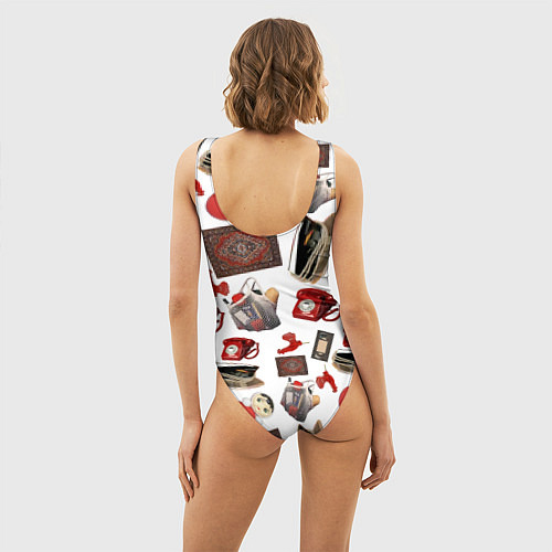 Женский купальник-боди Неваляшка утюг ретро авоська петушок телефон / 3D-принт – фото 4
