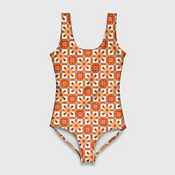 Купальник-боди 3D женский Оранжевая цветочно-геометрическая текстура, цвет: 3D-принт