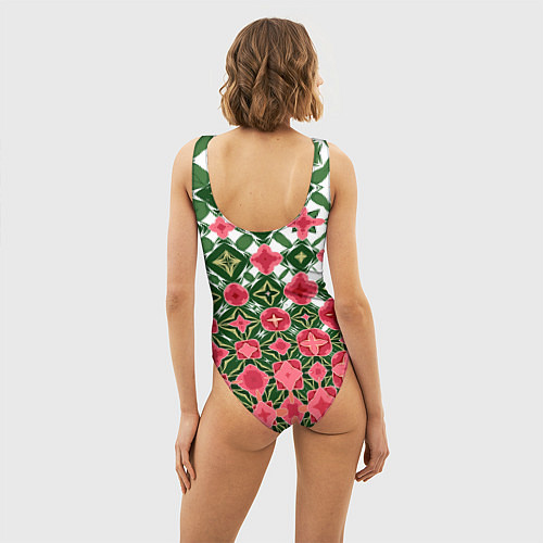 Женский купальник-боди Розово-зеленая метаморфоза / 3D-принт – фото 4