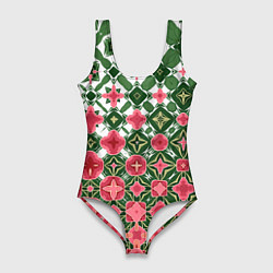 Купальник-боди 3D женский Розово-зеленая метаморфоза, цвет: 3D-принт