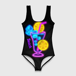 Купальник-боди 3D женский Night beach, цвет: 3D-принт