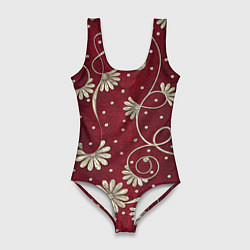 Купальник-боди 3D женский Красный бархат, цвет: 3D-принт