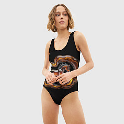 Купальник-боди 3D женский Стилизованная бегущая янтарная лошадь, цвет: 3D-принт — фото 2