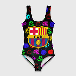 Купальник-боди 3D женский Barcelona neon games logo, цвет: 3D-принт
