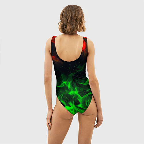 Женский купальник-боди Borussia красно зеленый огонь / 3D-принт – фото 4