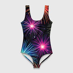 Купальник-боди 3D женский Стилизованный праздничный салют, цвет: 3D-принт