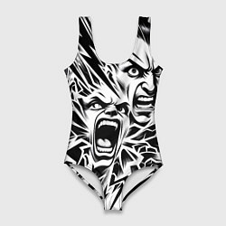 Купальник-боди 3D женский Свирепые лица и молнии - нейроарт, цвет: 3D-принт