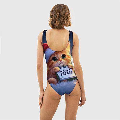 Женский купальник-боди Кот который ждет новый год / 3D-принт – фото 4