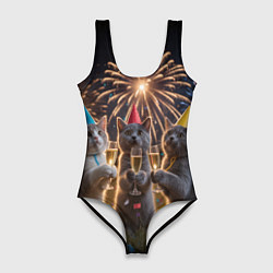 Женский купальник-боди Праздничные коты