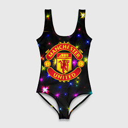 Купальник-боди 3D женский Манчестер Юнайтед праздничные огни, цвет: 3D-принт