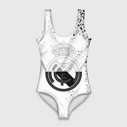 Купальник-боди 3D женский Реал Мадрид черно белые краски, цвет: 3D-принт