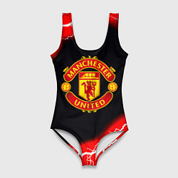 Купальник-боди 3D женский Манчестер Юнайтед шторм молнии, цвет: 3D-принт