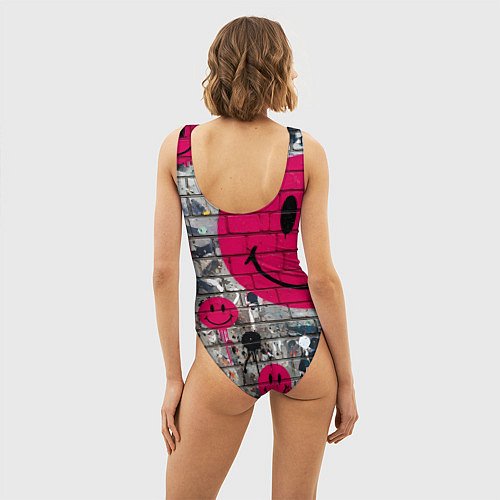 Женский купальник-боди Розовые смайлы граффити / 3D-принт – фото 4