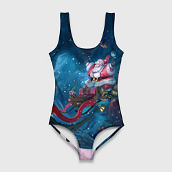 Купальник-боди 3D женский Санта с динозавром, цвет: 3D-принт