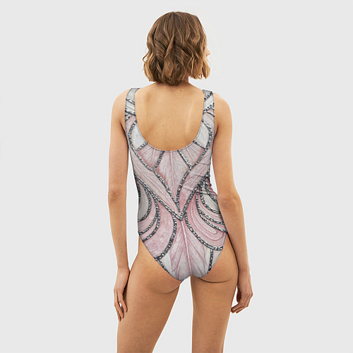 Женский купальник-боди Нежно розовый орнамент из перьев / 3D-принт – фото 4