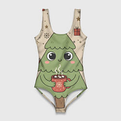 Женский купальник-боди Новогодняя елочка с горячим шоколадом