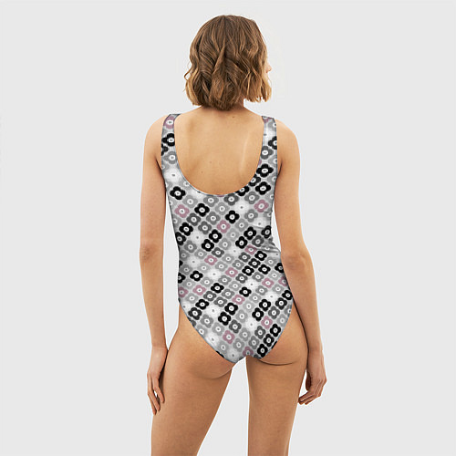 Женский купальник-боди Цветочный серо-розовый узор ретро / 3D-принт – фото 4