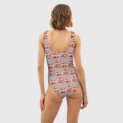 Женский купальник-боди Лиса с цветами и листьями паттерн / 3D-принт – фото 4