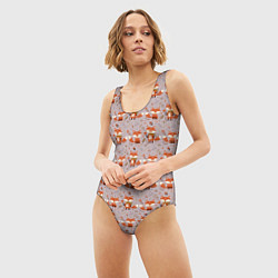 Купальник-боди 3D женский Лиса с цветами и листьями паттерн, цвет: 3D-принт — фото 2