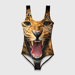 Купальник-боди 3D женский Рык леопарда, цвет: 3D-принт