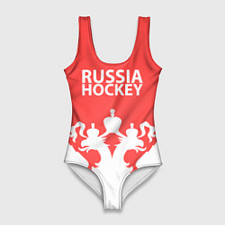 Купальник-боди 3D женский Russia Hockey, цвет: 3D-принт