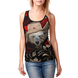 Майка-безрукавка женская Медведь в ушанке, цвет: 3D-черный — фото 2