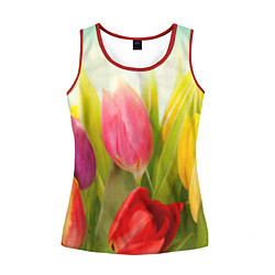 Майка-безрукавка женская Цветущие тюльпаны, цвет: 3D-красный