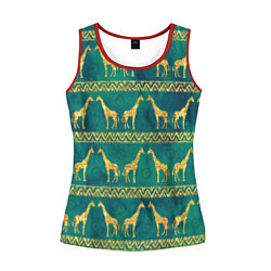 Майка-безрукавка женская Золотые жирафы паттерн, цвет: 3D-красный