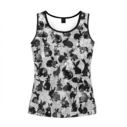 Майка-безрукавка женская Черные новогодние кролики, цвет: 3D-черный