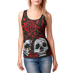 Майка-безрукавка женская Красные розы и черепа, цвет: 3D-черный — фото 2