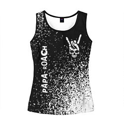Майка-безрукавка женская Papa Roach и рок символ на темном фоне, цвет: 3D-черный