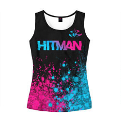 Майка-безрукавка женская Hitman - neon gradient: символ сверху, цвет: 3D-черный