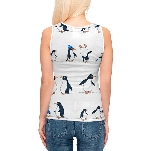 Женская майка без рукавов Семейство пингвинов на прогулке / 3D-Белый – фото 4