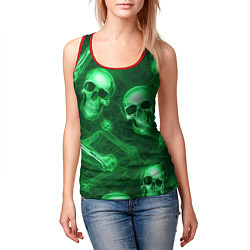 Майка-безрукавка женская Зелёные черепа и кости, цвет: 3D-красный — фото 2