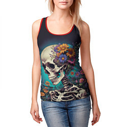 Майка-безрукавка женская Скелет с яркими цветами, цвет: 3D-красный — фото 2