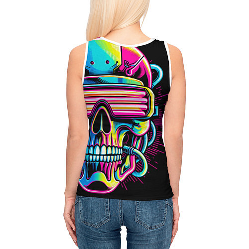 Женская майка без рукавов Cyber skull - ai art neon / 3D-Белый – фото 4