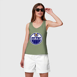 Майка женская хлопок Edmonton Oilers, цвет: авокадо — фото 2