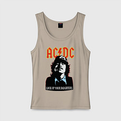 Майка женская хлопок AC/DC: Lock up your daughters, цвет: миндальный
