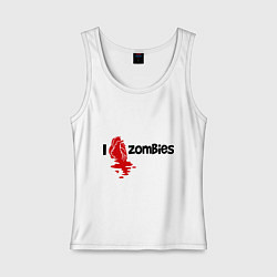 Майка женская хлопок I love zombies, цвет: белый