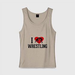 Майка женская хлопок I love wrestling, цвет: миндальный