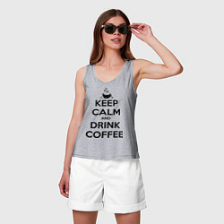 Майка женская хлопок Keep Calm & Drink Coffee, цвет: меланж — фото 2