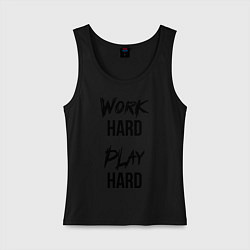 Майка женская хлопок Work hard Play hard, цвет: черный