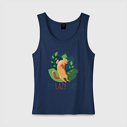 Майка женская хлопок Ленивый Кот Мои ленивые дни, цвет: тёмно-синий