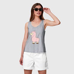 Майка женская хлопок Розовая Лама, цвет: меланж — фото 2