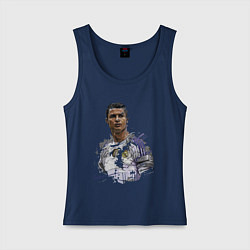 Майка женская хлопок Cristiano Ronaldo Manchester United Portugal, цвет: тёмно-синий