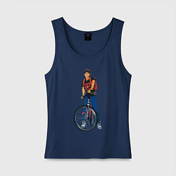 Майка женская хлопок Golden boy со своим велосипедом, цвет: тёмно-синий
