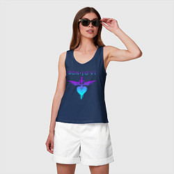 Майка женская хлопок BON JOVI NEON LOGO HEART, цвет: тёмно-синий — фото 2