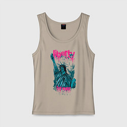 Майка женская хлопок Скелетон статуя свободы, цвет: миндальный
