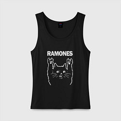 Майка женская хлопок RAMONES, РАМОНЕС, цвет: черный